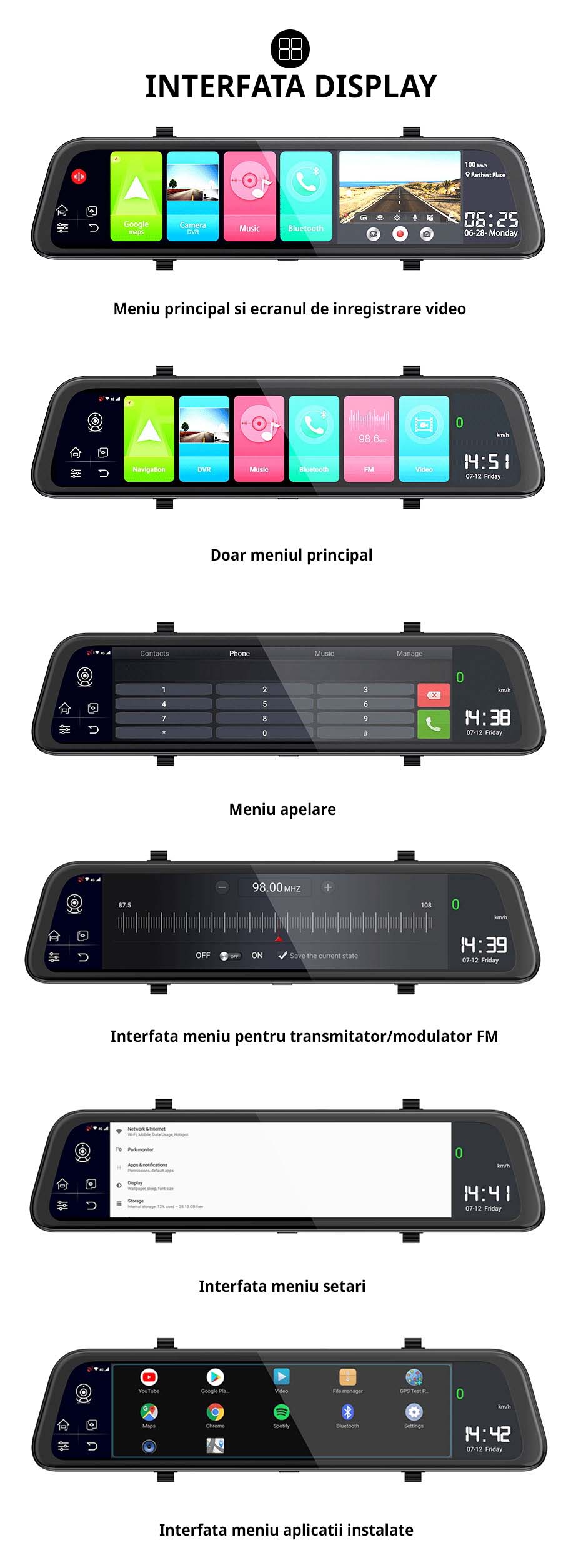 Camera Auto Dubla Tip Oglinda Techstar® Z9 Plus, Android 8.1, 4G